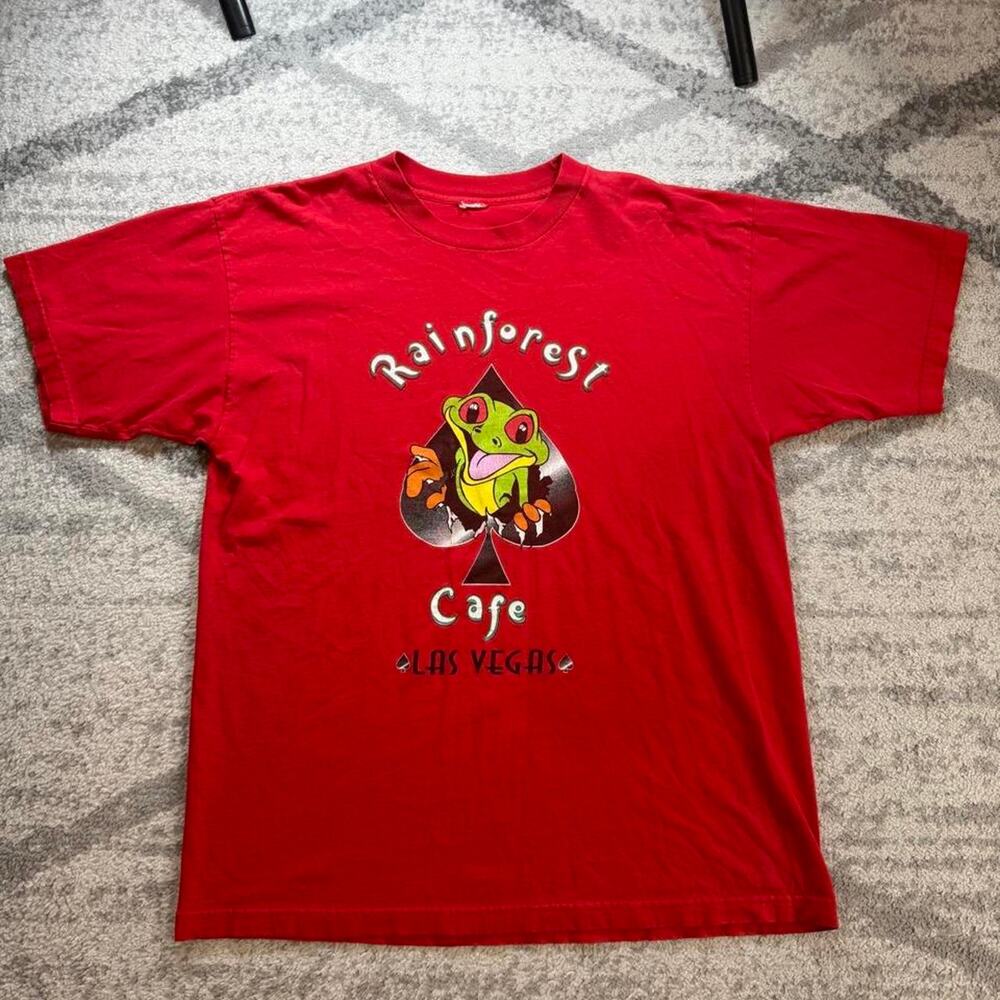 Vintage Rainforest Cafe Las Vegas T shirt red size large.  Size tag cut off